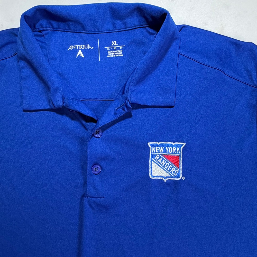 Antigua Mens New York Rangers NHL Performance Polo Shirt Blue XL Short Sleeve
